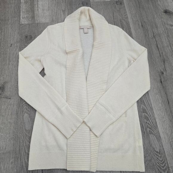 Women's Cream Wool Cashmere Shawl Collar Cardigan Sweater S Luxe Cozy Soft Girl - Picture 2 of 8